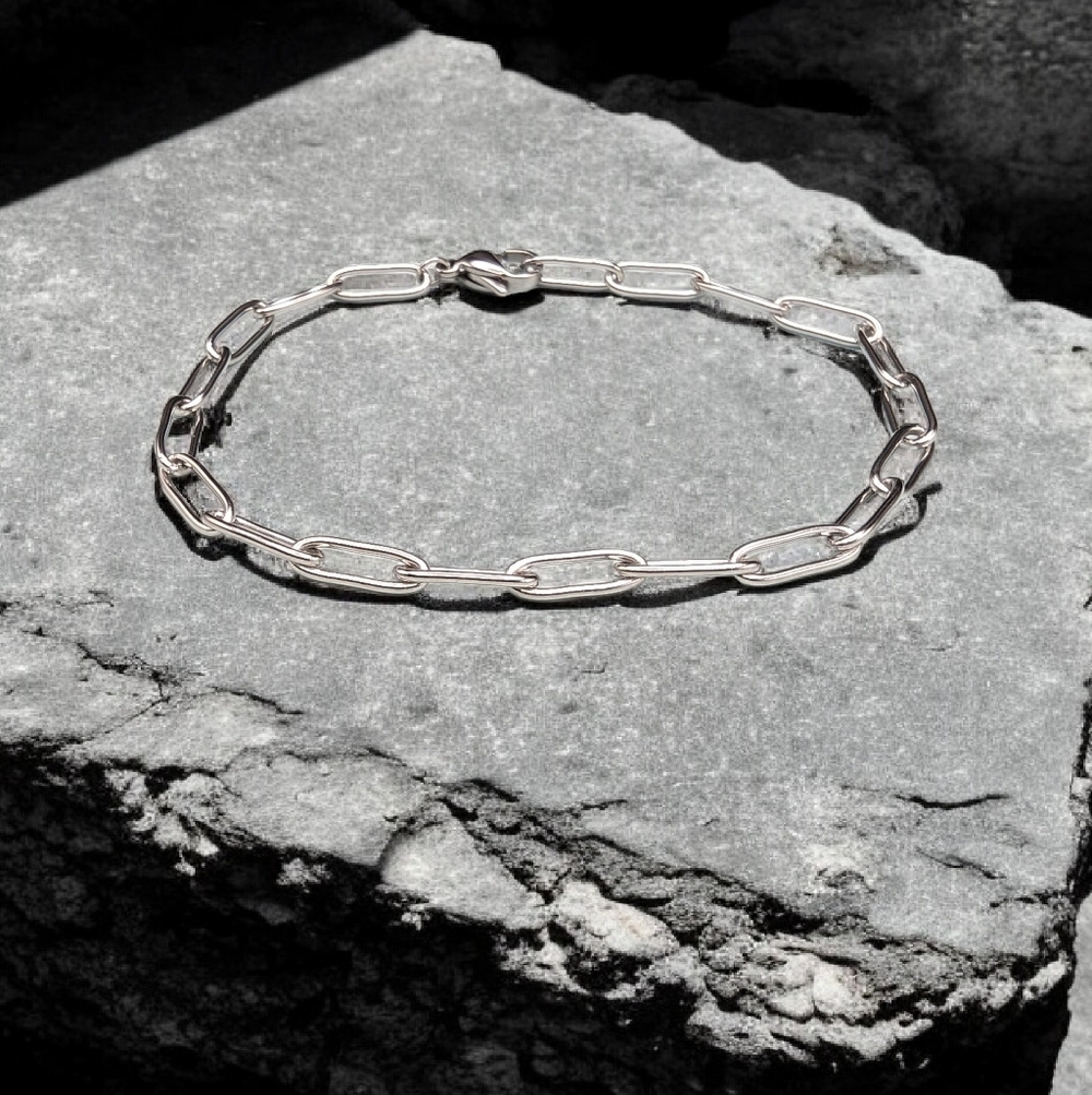 Stainless Steel Paper Clip Chain Stackable Bracelet 7.25 inches